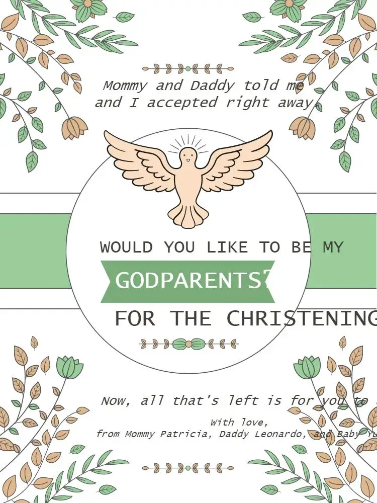 For Baptism Godparents Green Floral Invitation