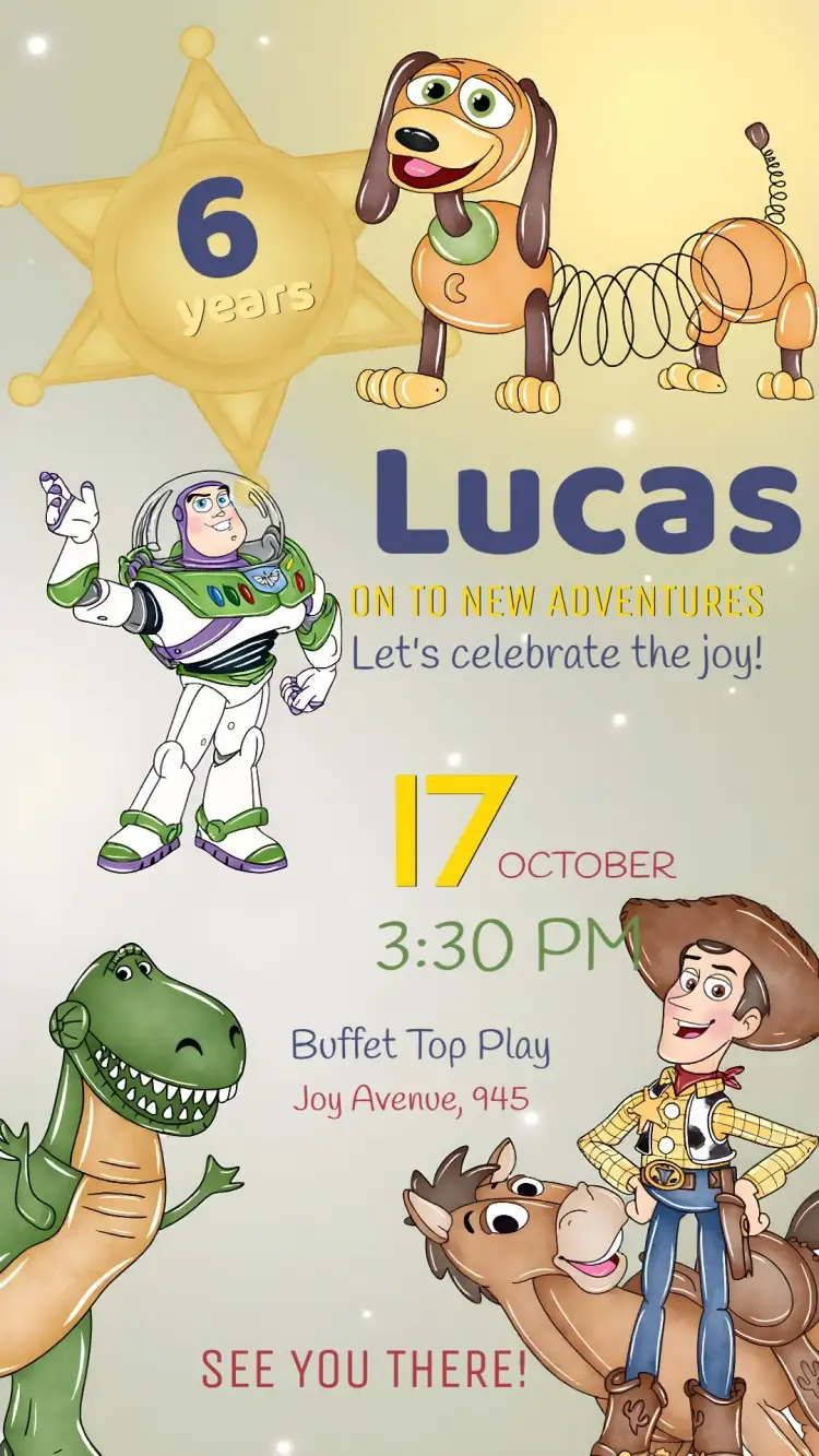 Invitation Invite Toy Story Watercolor – Most searched for theme aquarela, colorido, infantil, animado, divertido, temático
