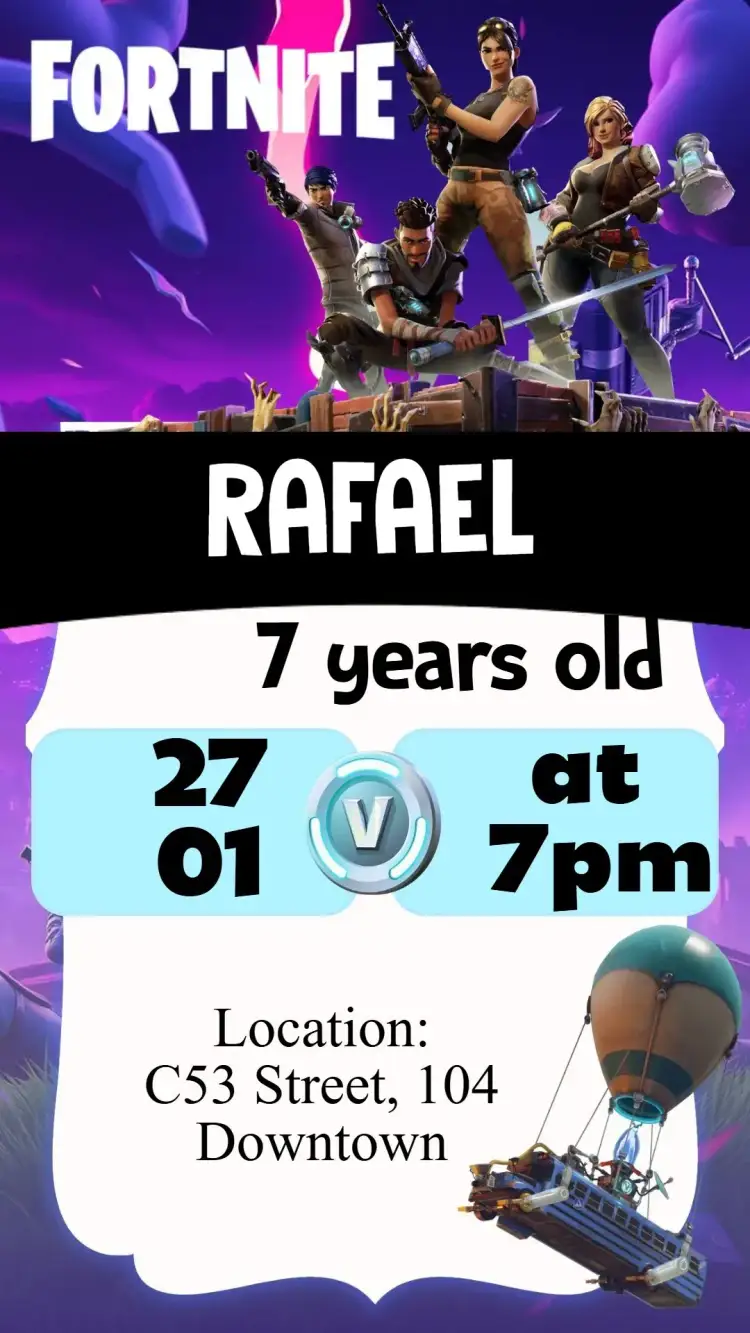 Invitation Fortnite – Birthday theme gamer, colorful, modern, fun, themed