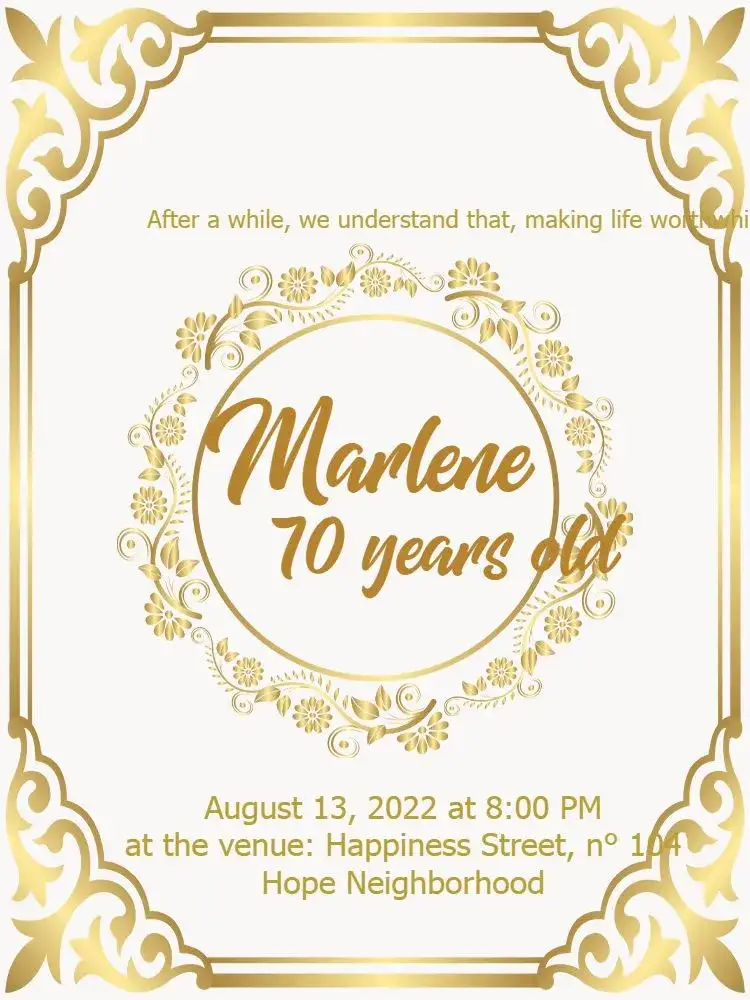 Invitation Floral 70 Years White – Sweet 15 theme floral, golden, elegant, modern, classic