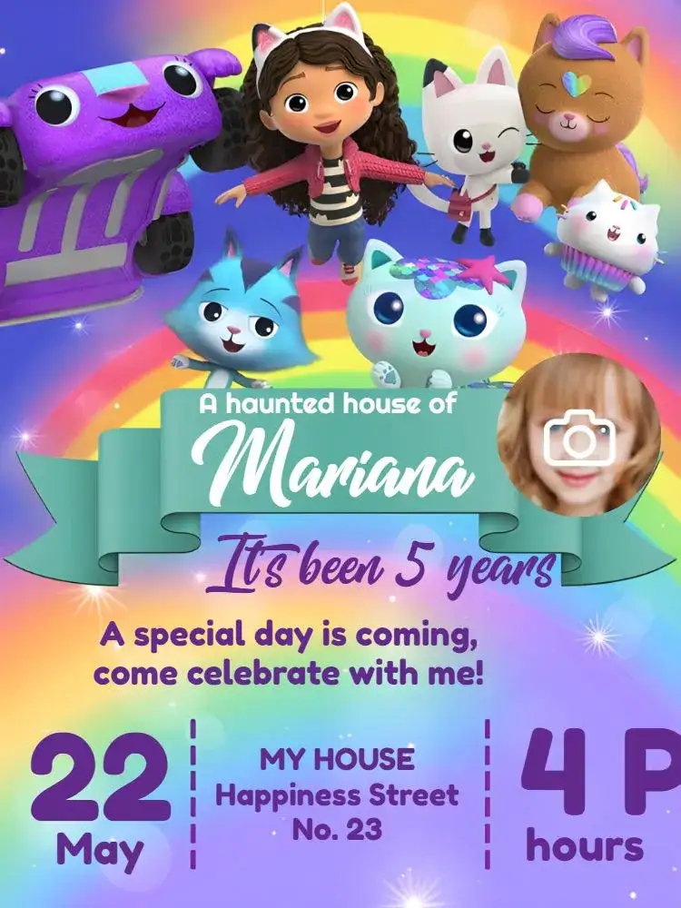 Invitation The Magical House of Gabby With Photo Box – Most searched for theme pink, purple, magical, childish, fantasy