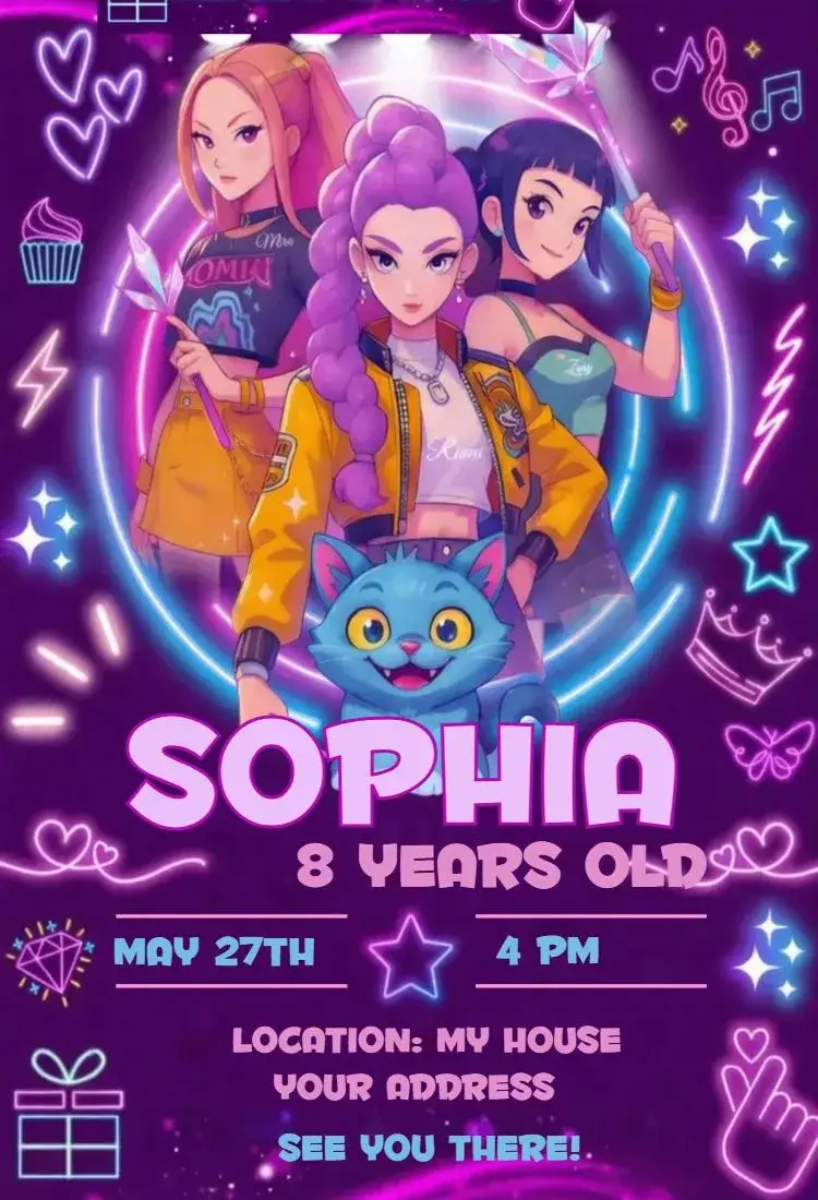 Invitation Warriors of Kpop 24 – Birthday theme colorful, modern, pop, youthful, fun, Kpop-inspired