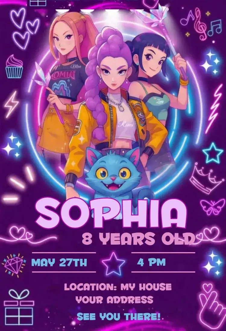Invite Warriors of Kpop 24 editable and customizable