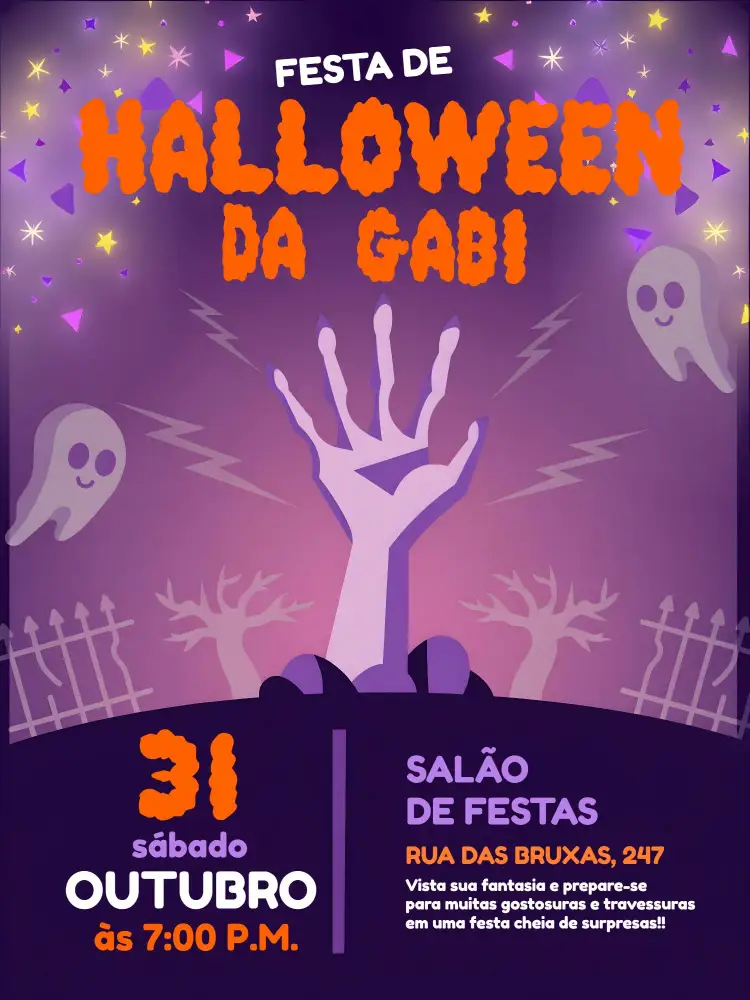 Invitation Halloween Party By – Commemorative Dates theme vibrant colors, Halloween graphic elements, fun style, costumes and witches, contemporary design, touches of mystery