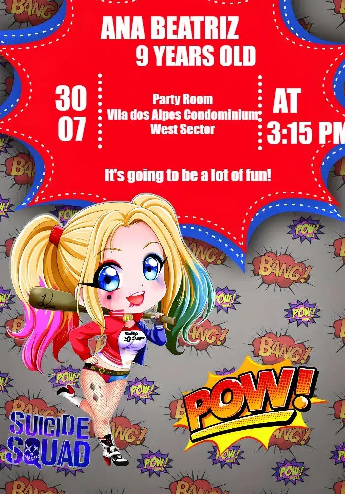 Harley Quinn Logos invitation