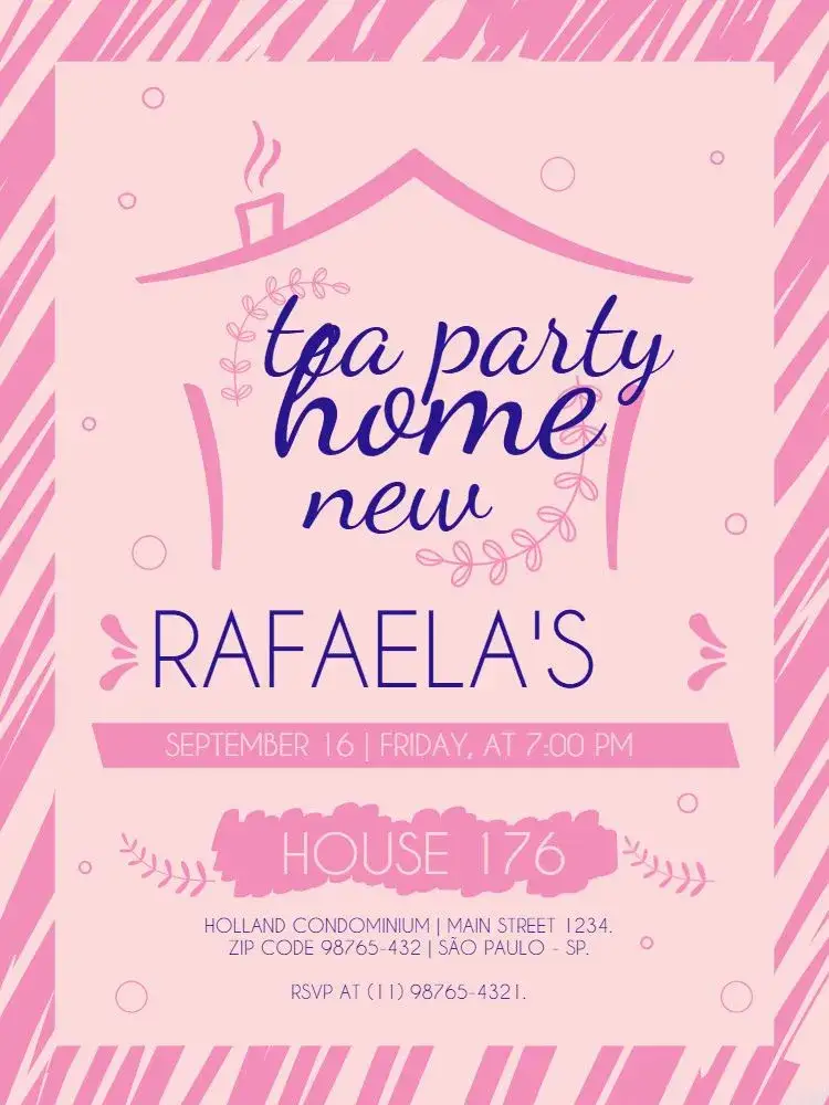Invitation Housewarming Tea for Single Lady Party – Diaper Shower theme boho, playful, pink, modern, soft, vintage