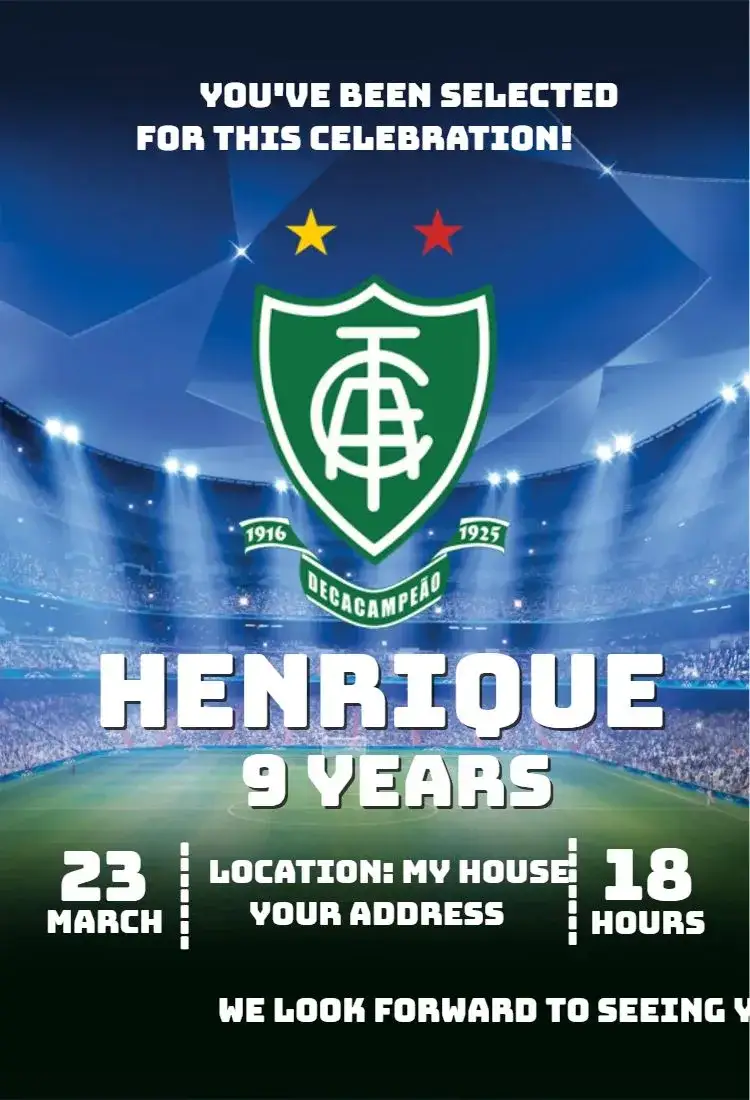 Invitation America Mineiro 4 – Birthday theme sporty, vibrant, modern, colorful, soccer, fun