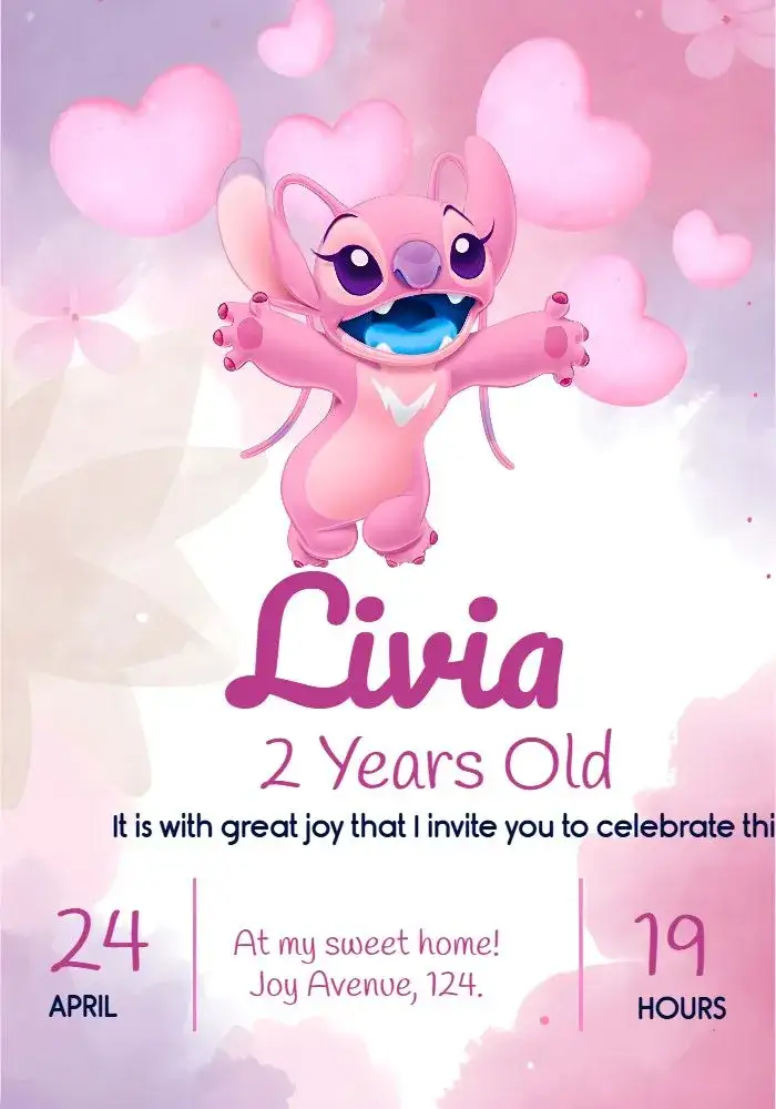 Invitation Angel Stitch Pink – Most searched for theme colorful, childlike, romantic, playful, floral
