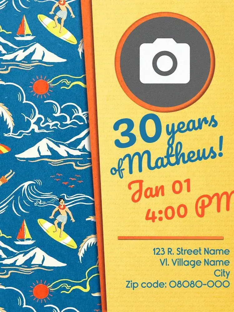 Virtual 30 Years - Beach Sea invitation