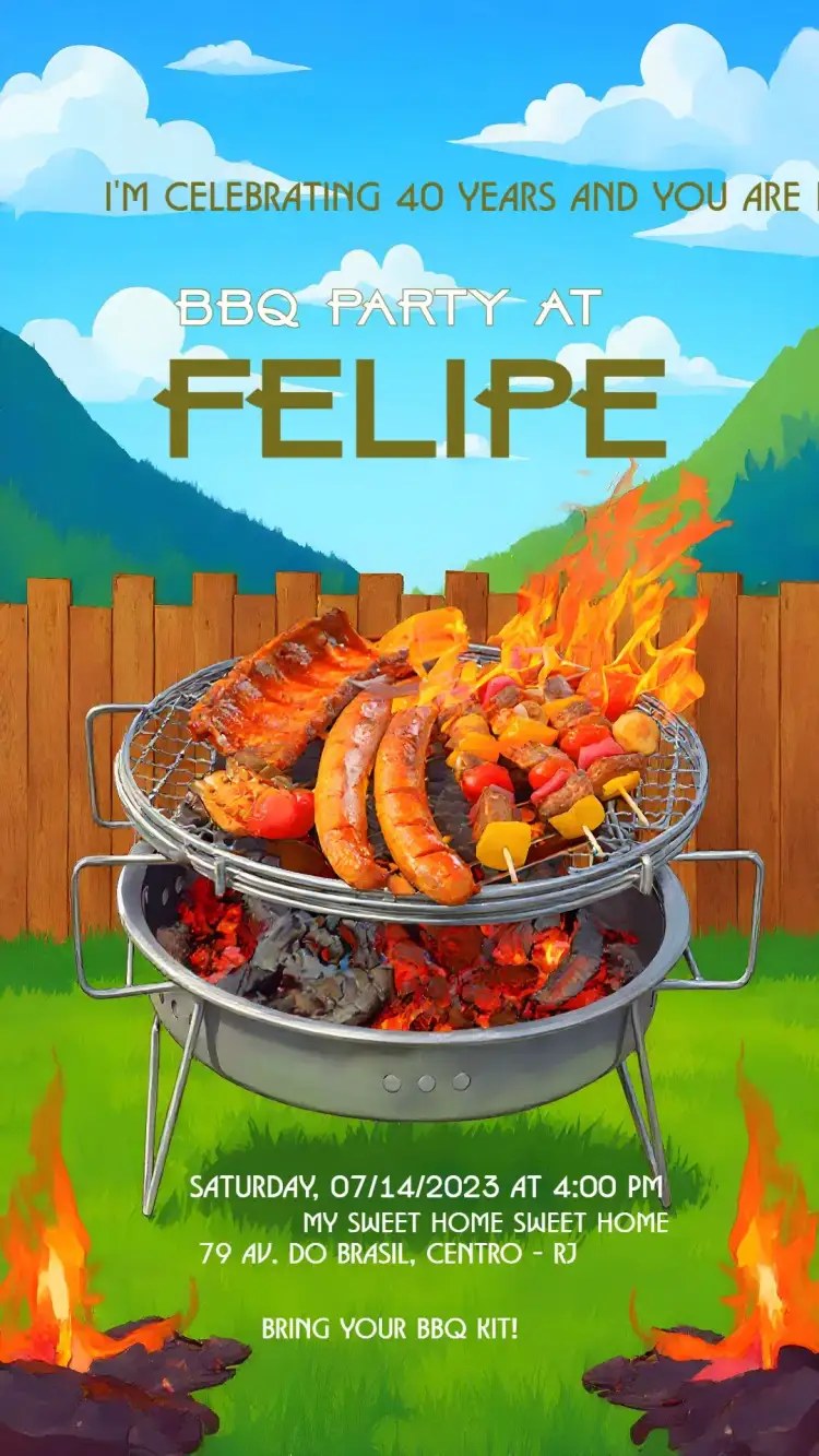 Invitation Barbecue Meat – Birthday theme modern, casual, colorful, graphic, relaxed, themed