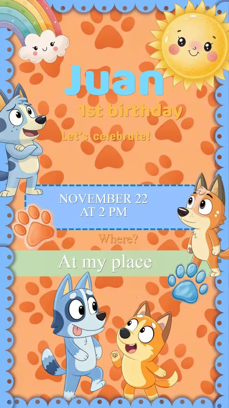 Invitation Bluey Birthday Invitation – Kids' Birthday Party theme colorful, fun, childish, lively, playful