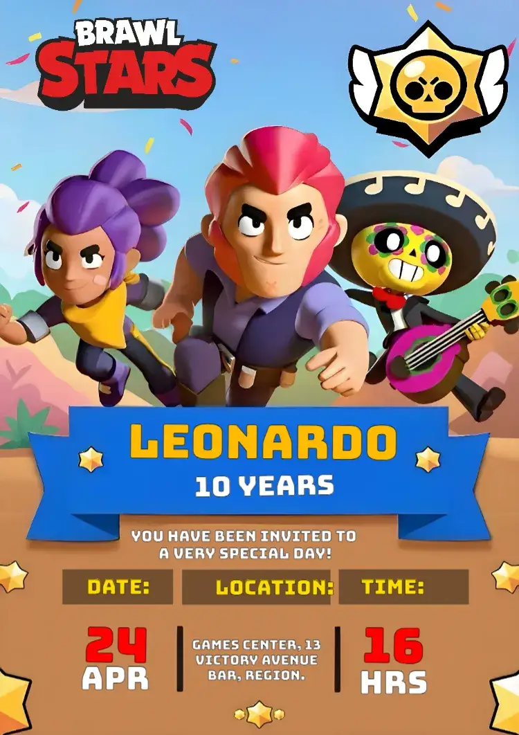 Invitation Brawl Star Gamer Stars – Most searched for theme colorful, gamer, games, fun, themed, vibrant