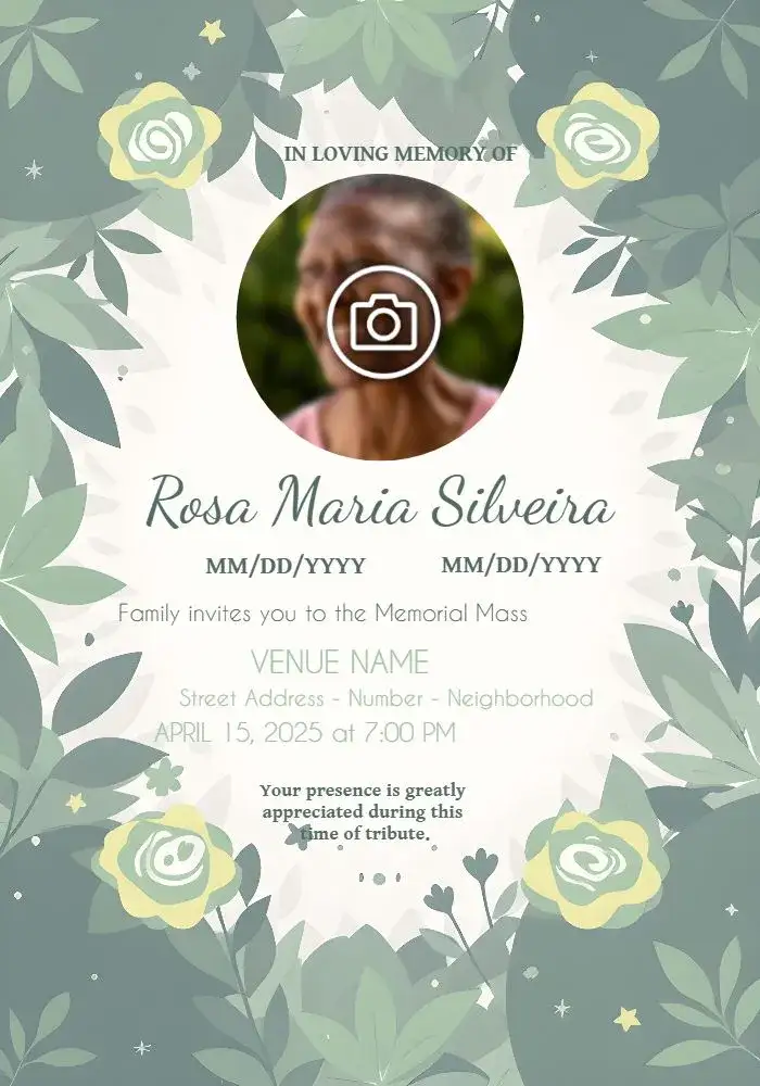 Invitation Funeral Mass With Yellow Photo – Commemorative Dates theme yellow, green, white, minimalist, elegant