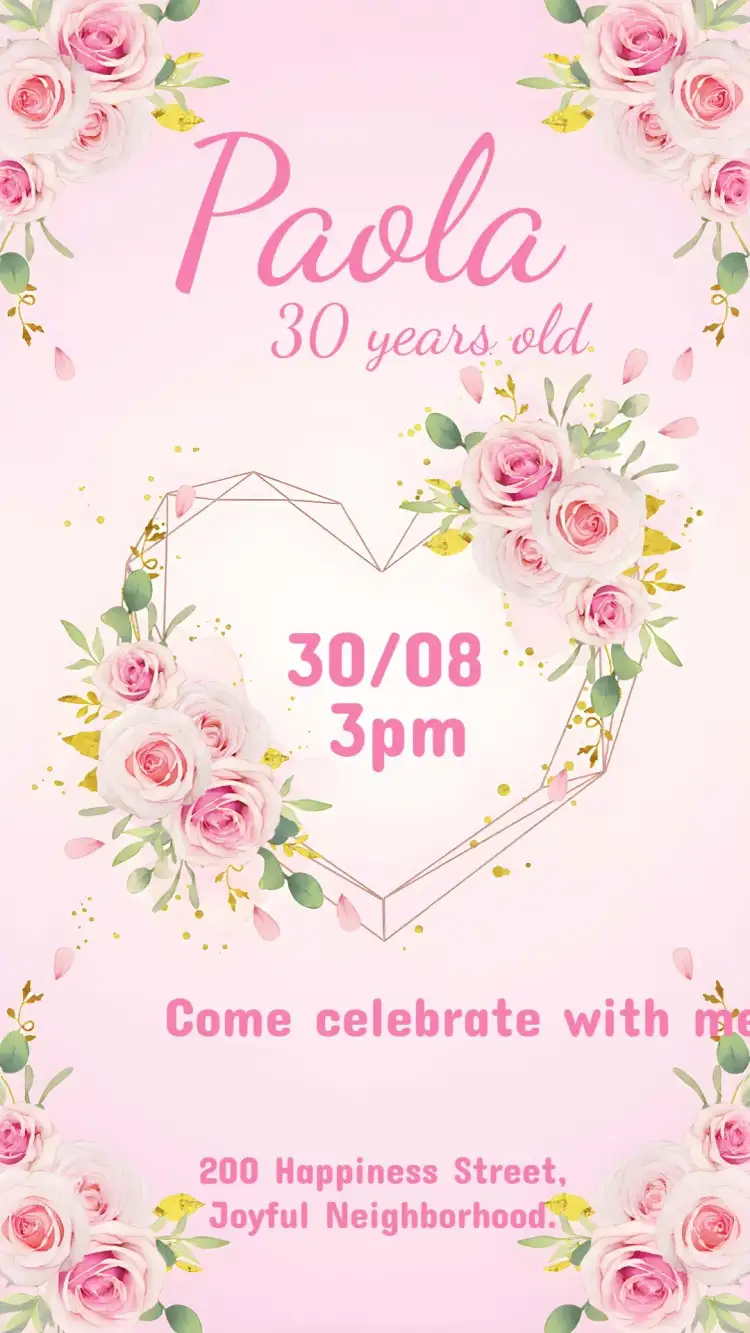 Invitation Adult Floral Heart – Birthday theme floral, delicate, pink, feminine, modern, elegant