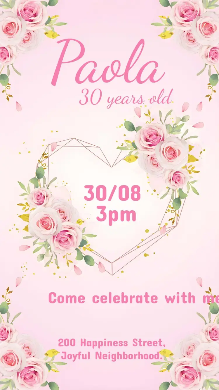 Invite Adult Floral Heart editable and customizable