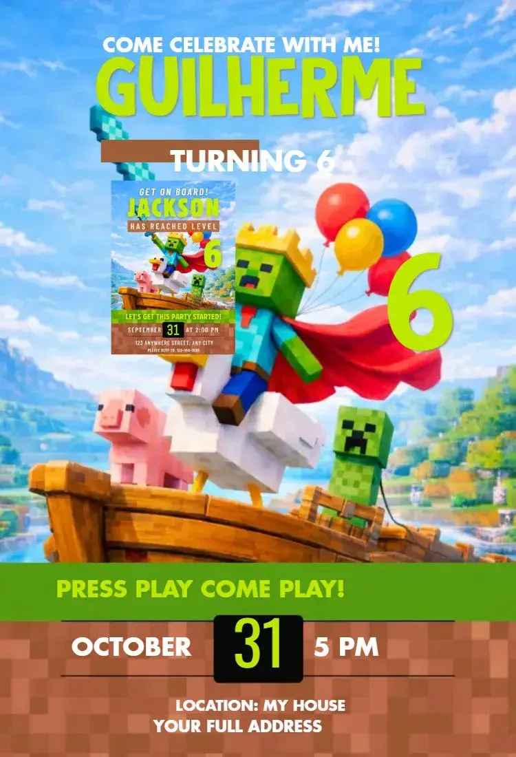Invite Minecraft 6 editable and customizable