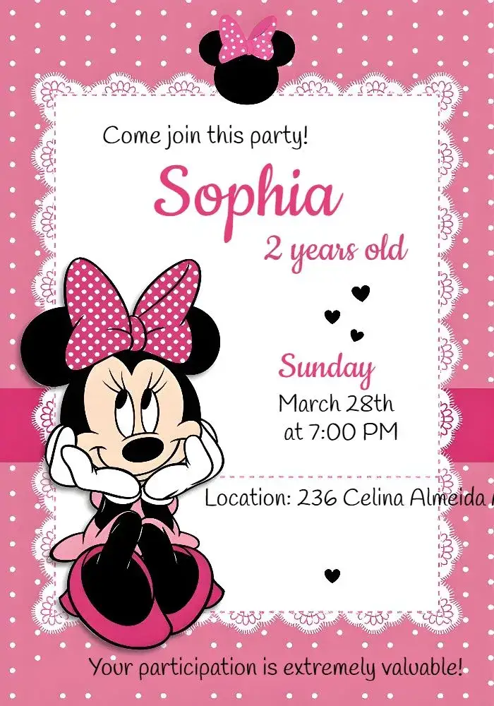 Invitation Minnie Mouse Girl – Most searched for theme pink, fun, themed, children's, colorful