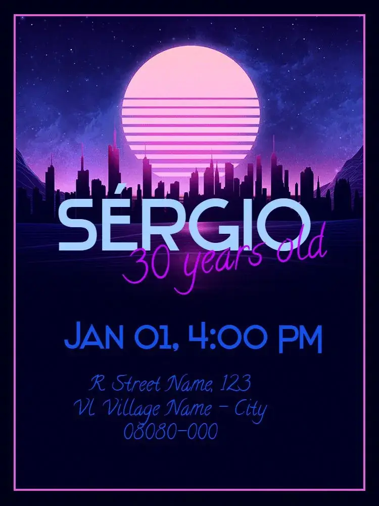 Virtual 30 Years - Blue Retro invitation