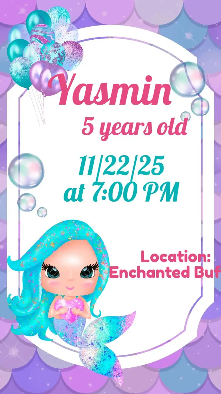 Invitation Mermaid – Kids' Birthday Party theme navy blue, colorful, fun, playful, fantasy