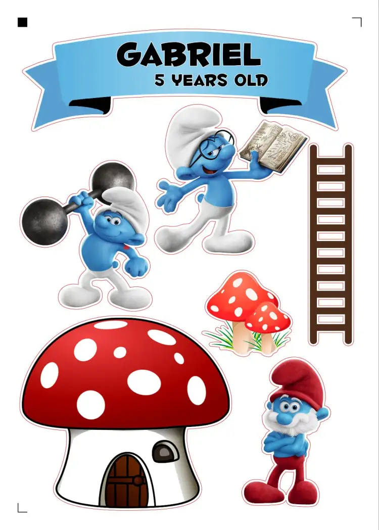 Invitation Smurfs Cake Topper – Cake topper theme blue, children's, playful, fun-filled, colorful, themed