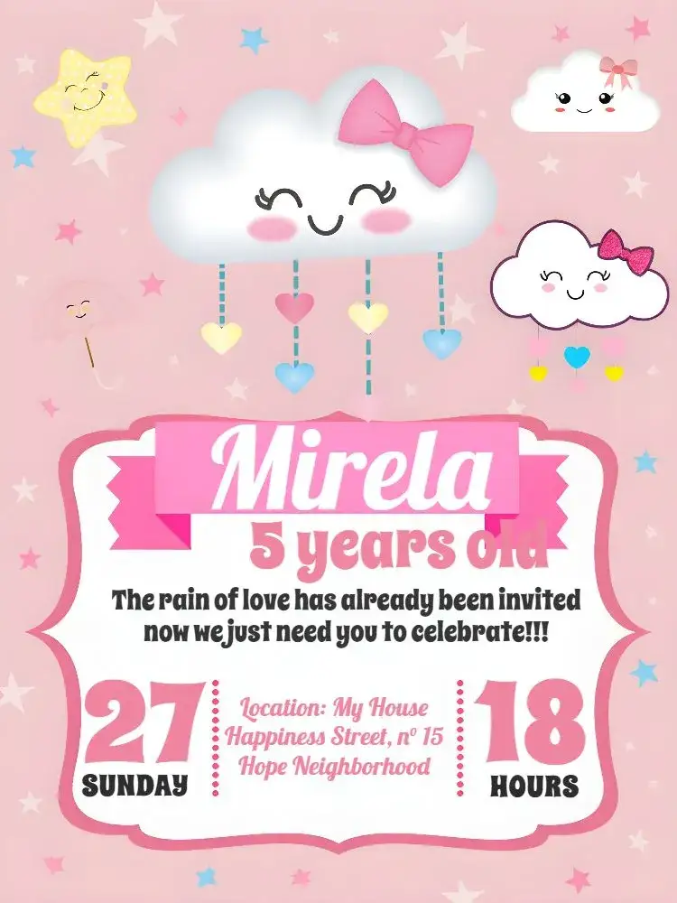 Invitation White Rain of Love – Bridal Shower theme romantic, delicate, minimalist, playful, modern, elegant