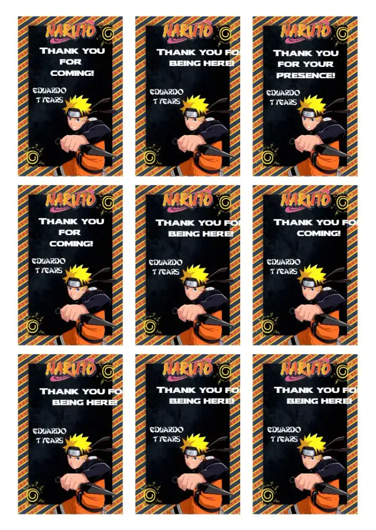 Invitation White Naruto Tag – Kids' Birthday Party theme anime, colorful, modern, childlike, fun, themed