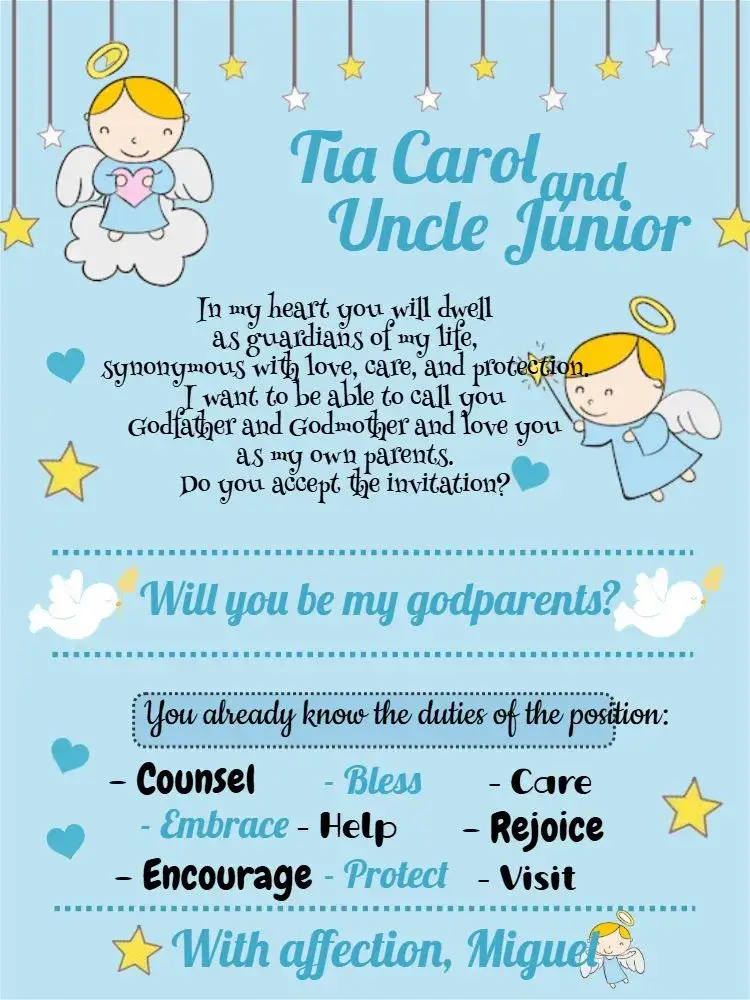 Invitation Godparents Boy Baptism Blue Baptized – Baptism theme blue, little angels, clouds, delicate, modern