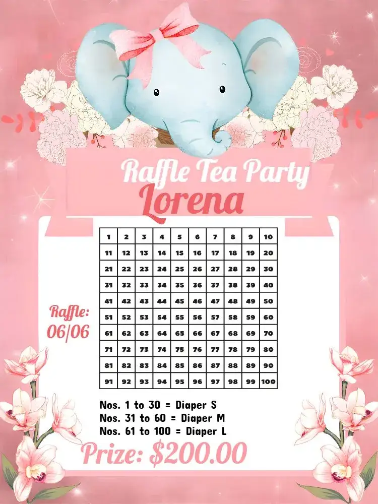 Invitation Pink Elephant Tea Raffle – Raffle Tea theme safari, children's, playful, pink and green, animal print, modern