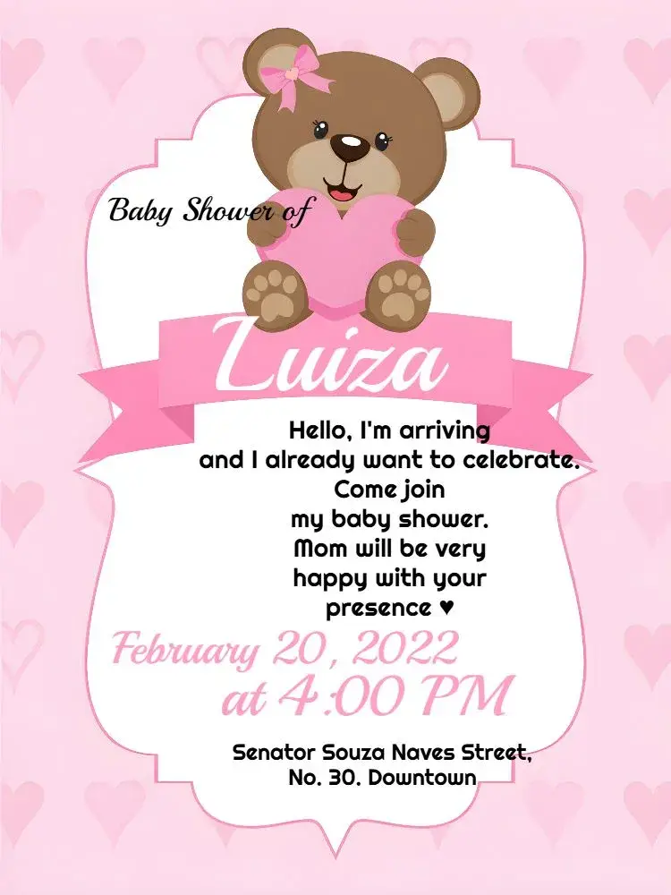 Baby Shower Little Girl Bear invitation
