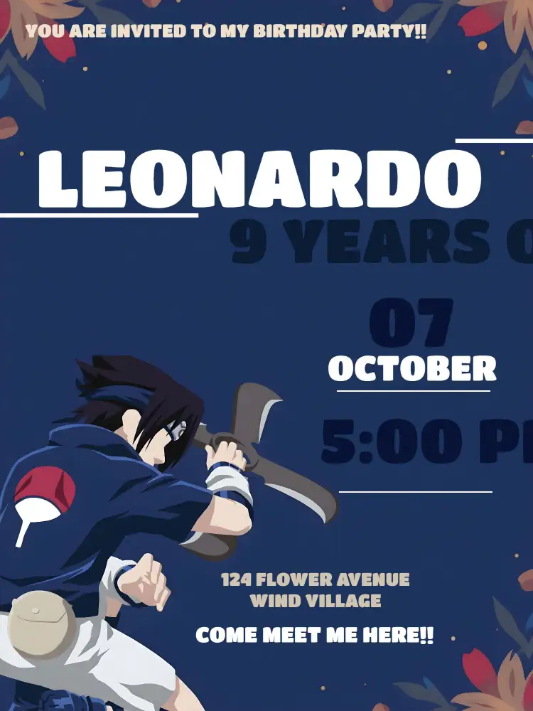 Invitation Naruto Kids – Kids' Birthday Party theme anime, colorful, modern, youthful, fun, dynamic