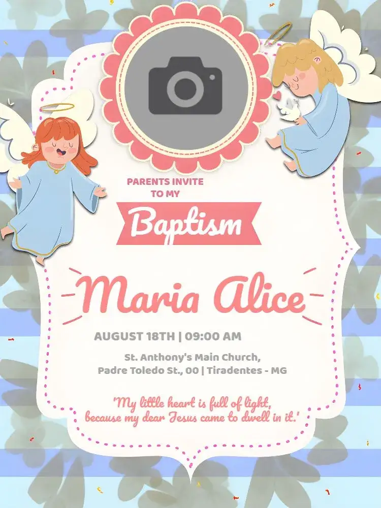 Invitation Baptism With Church Photo – Baptism theme pink, church, angels, delicate, modern