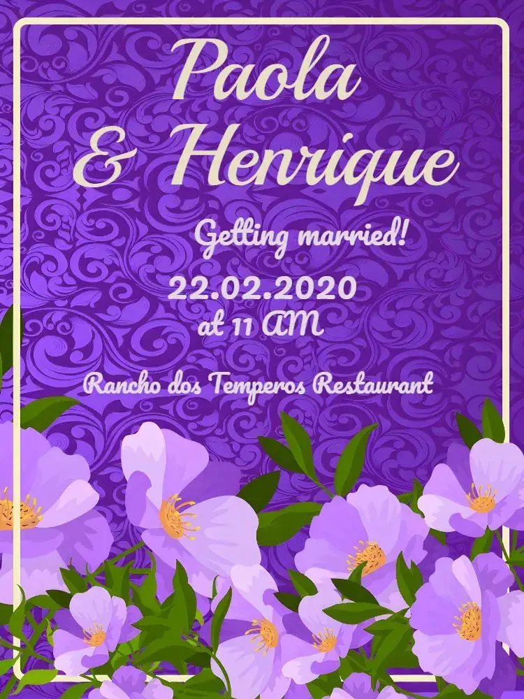 Purple Flowers Wedding invitation