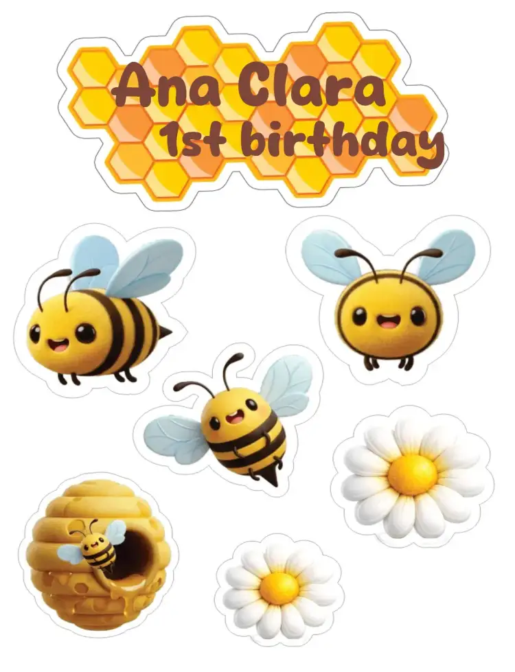 Invitation Little Bee – Cake topper theme colorful, fun, bee-themed, childlike illustrations, modern design, vibrant