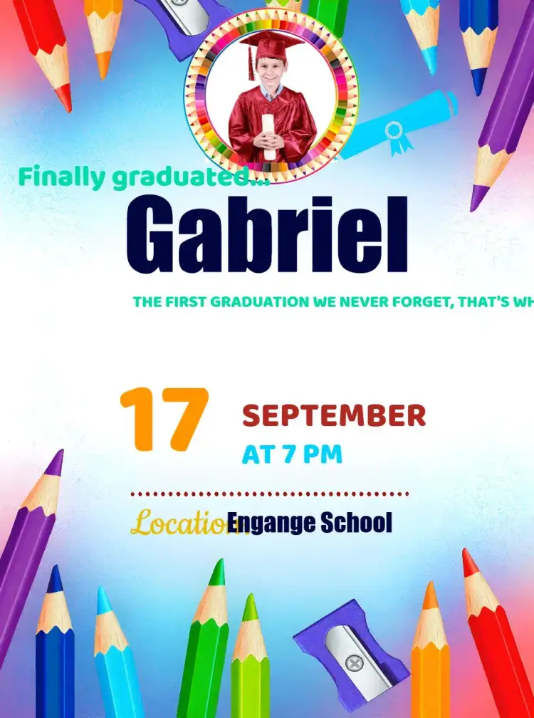 Invitation Preschool Graduation With Colorful Photo – Graduation theme colorful, educational, garden, playful, children's