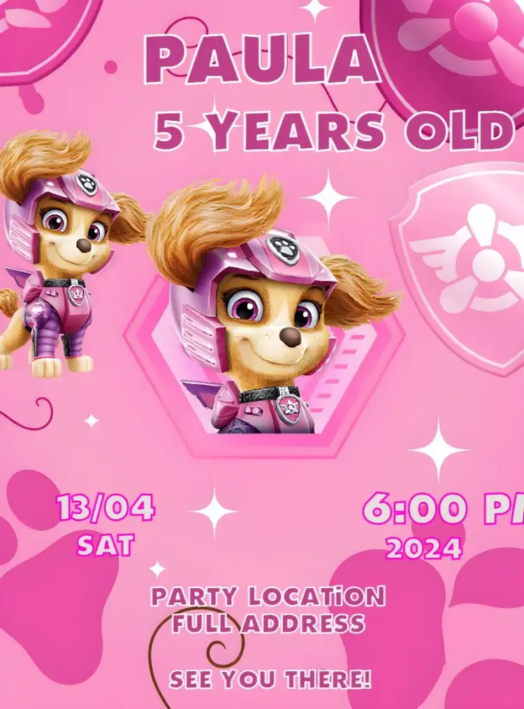 Pink Skye Paw Patrol invitation