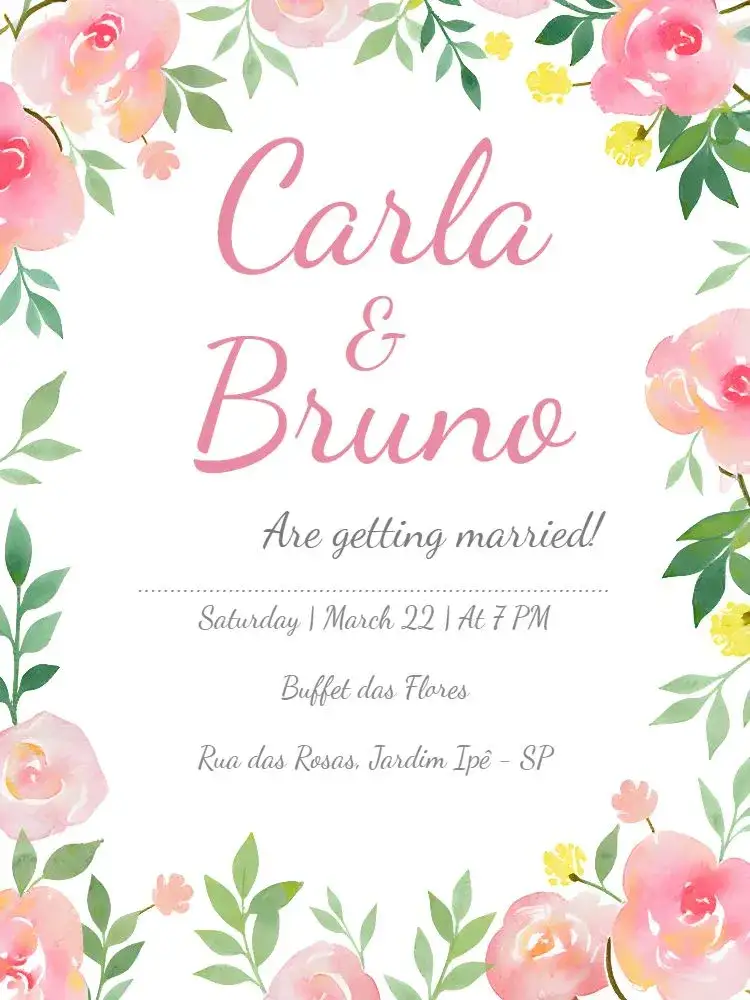 Invitation Watercolor Floral Wedding - Pink – Wedding theme floral, romantic, watercolor, delicate, vintage, rustic