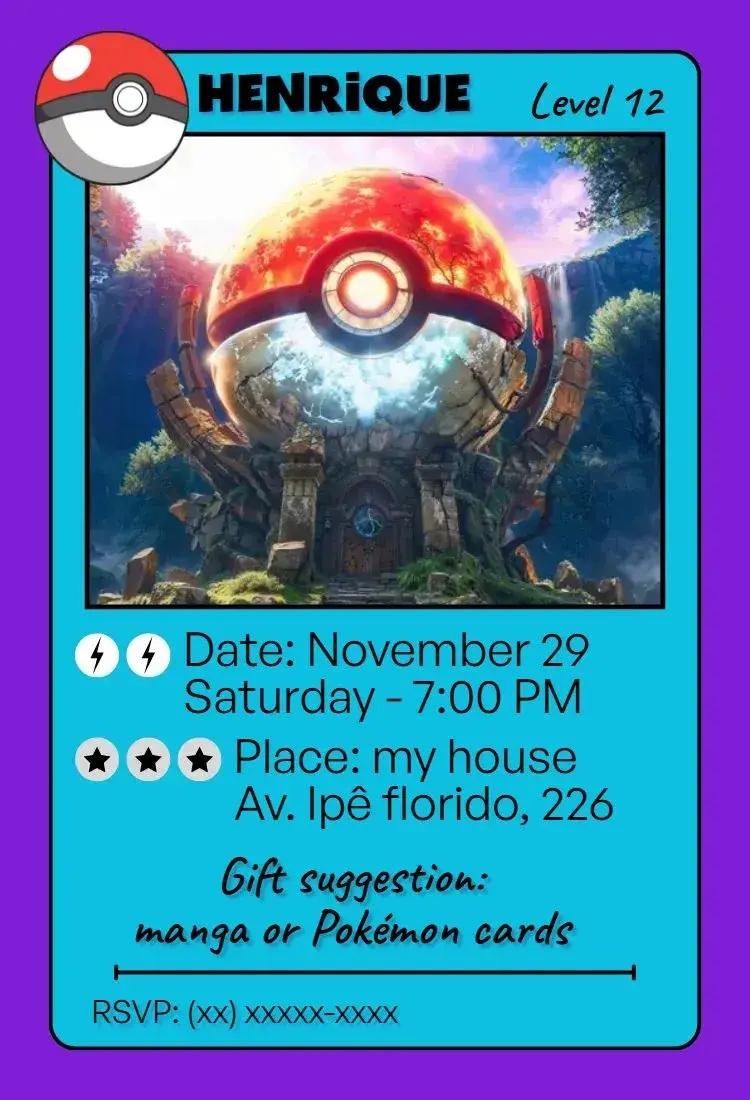 Pokemon Card Birthday invitation