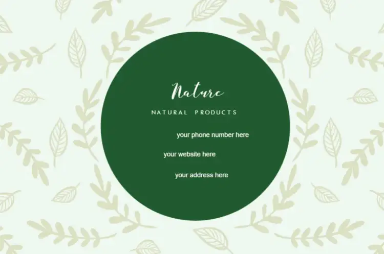 Invitation Back of Business Card Vegetarian Nature – Card theme natural, organic, floral, minimalist, green, earthy