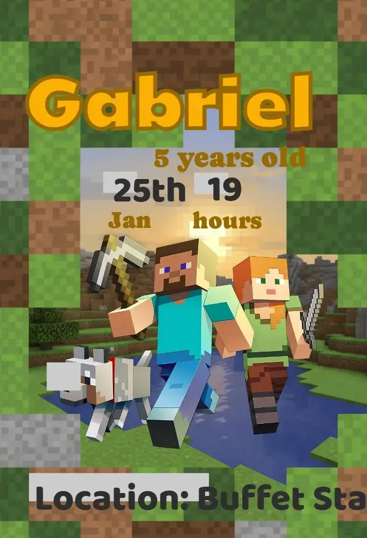 Invitation Minecraft Invitation – Kids' Birthday Party theme pixelated, colorful, fun, themed, games