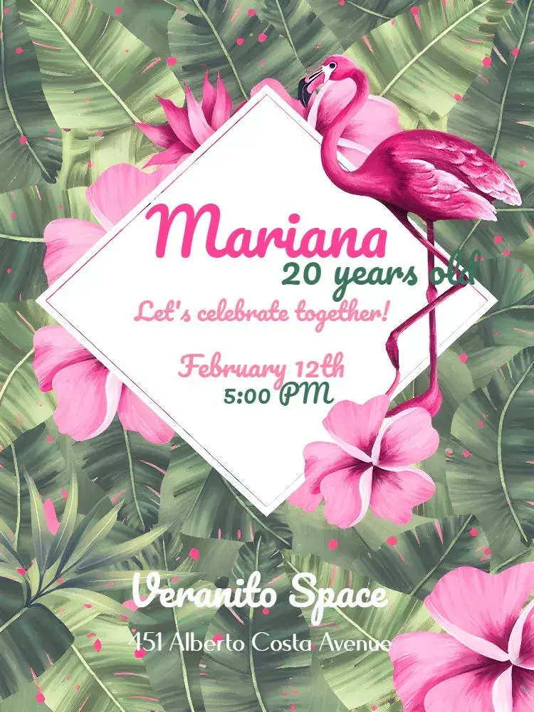 Invite Adult Flamingo editable and customizable