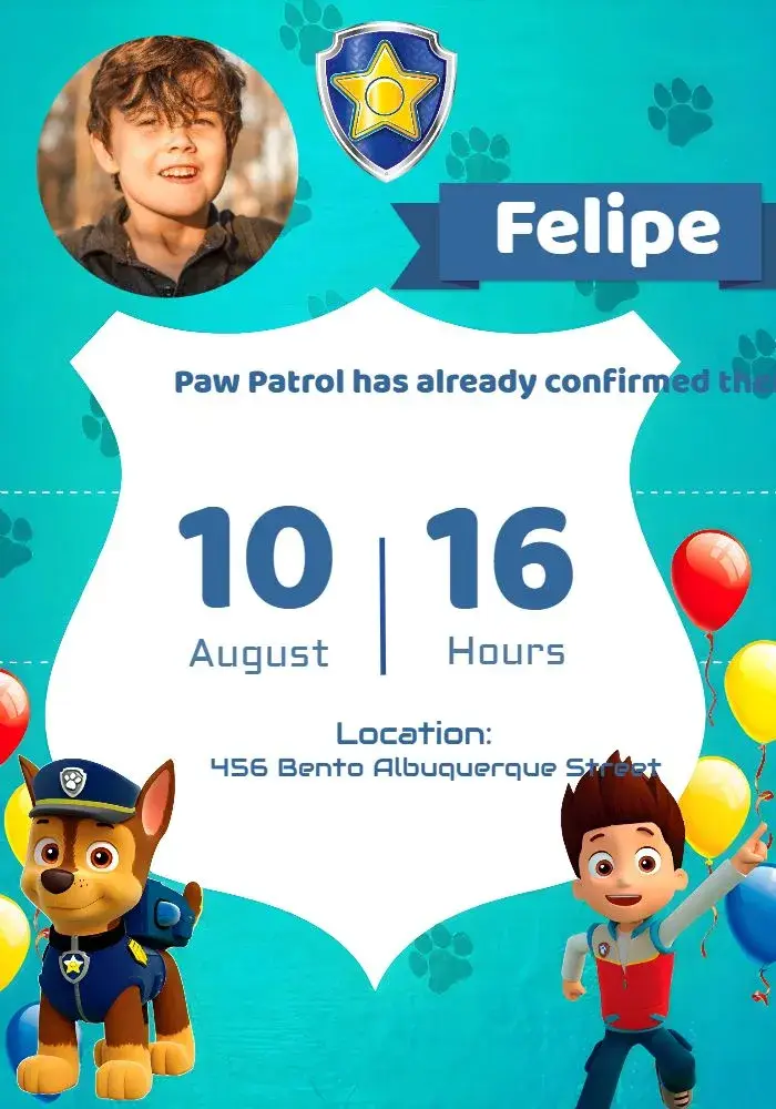 Paw Patrol With Photo Badges invitation