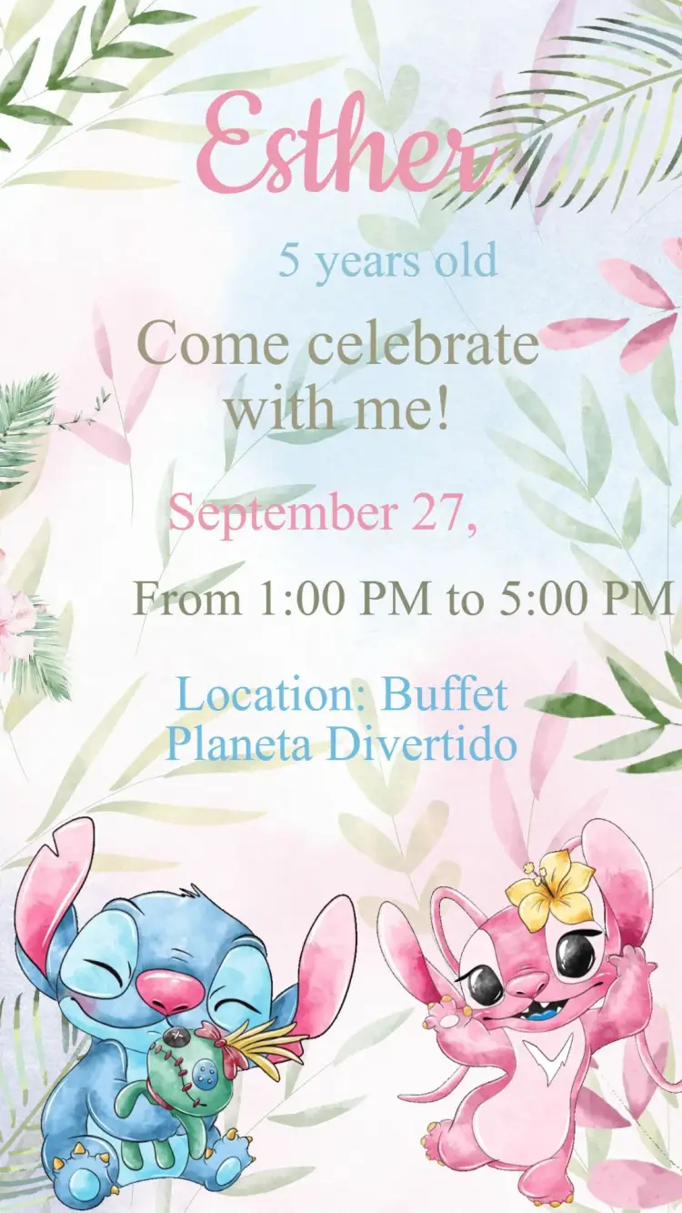 Stitch and Angel Birthday Invitation