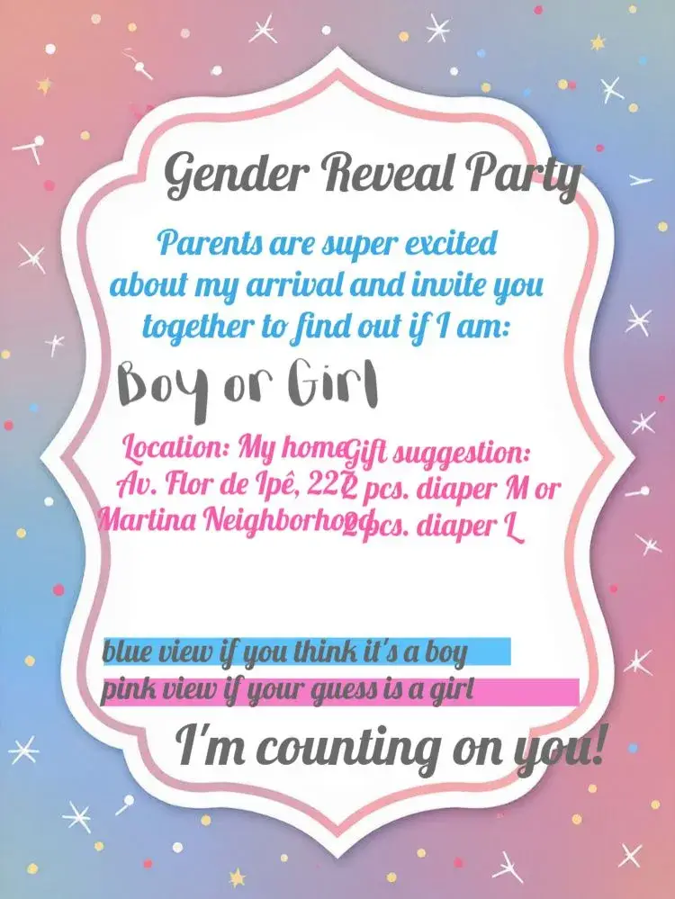 Pink And Blue Digital Gender Reveal Tea invitation