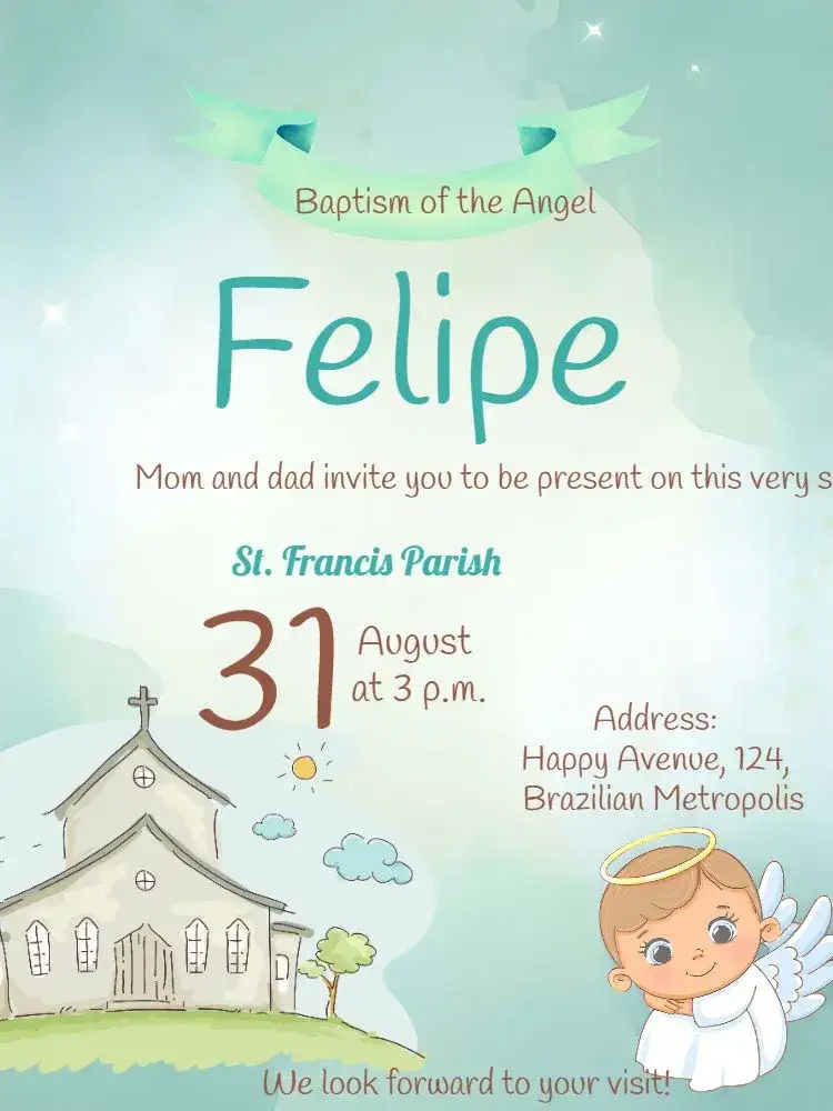 Invitation Angel Baptism Banner – Baptism theme little angel, light blue, white, church, minimalist, childish