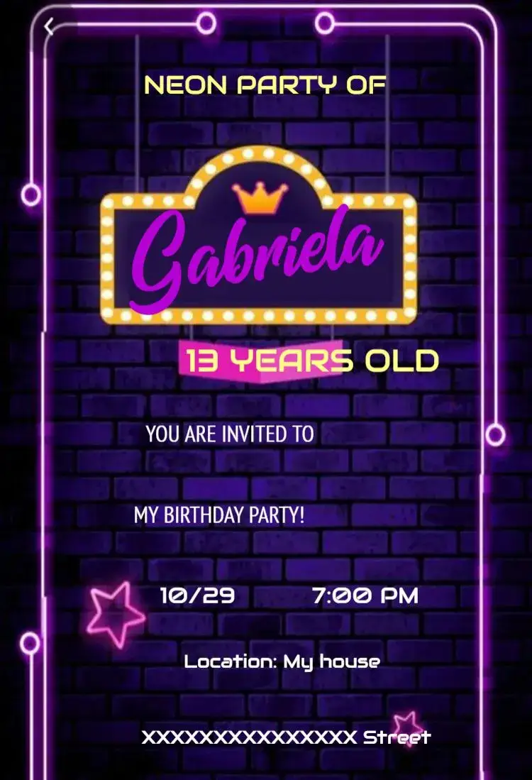 Invitation Digital Neon Party Online To Edit – Sweet 15 theme neon, modern, colorful, vibrant, clubbing, youthful