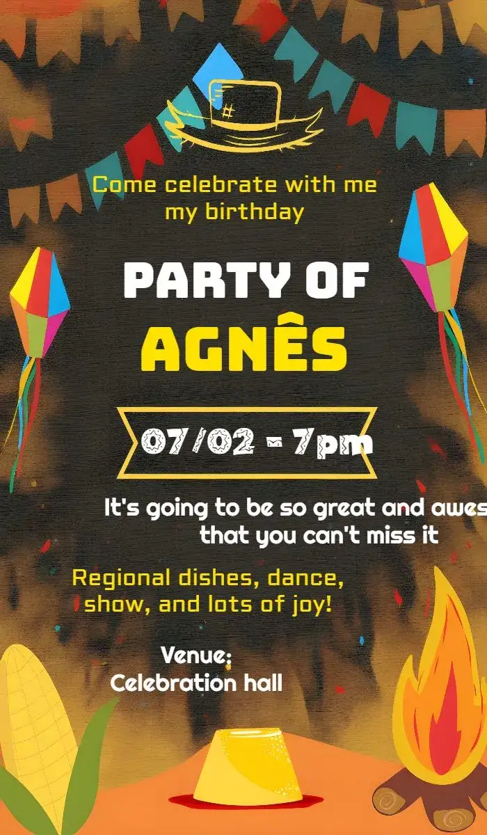 Invitation Balloon June Party Arraiá – Commemorative Dates theme colorful, vibrant, June party, rustic, traditional