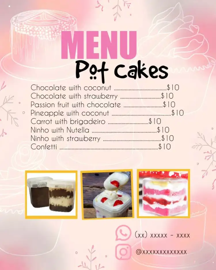 Menu Art Cake Pots Sweet Shop