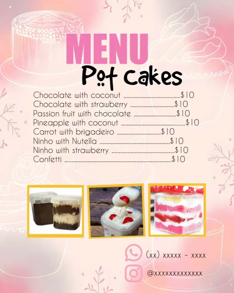 Menu Art Cake Pots Sweet Shop invitation