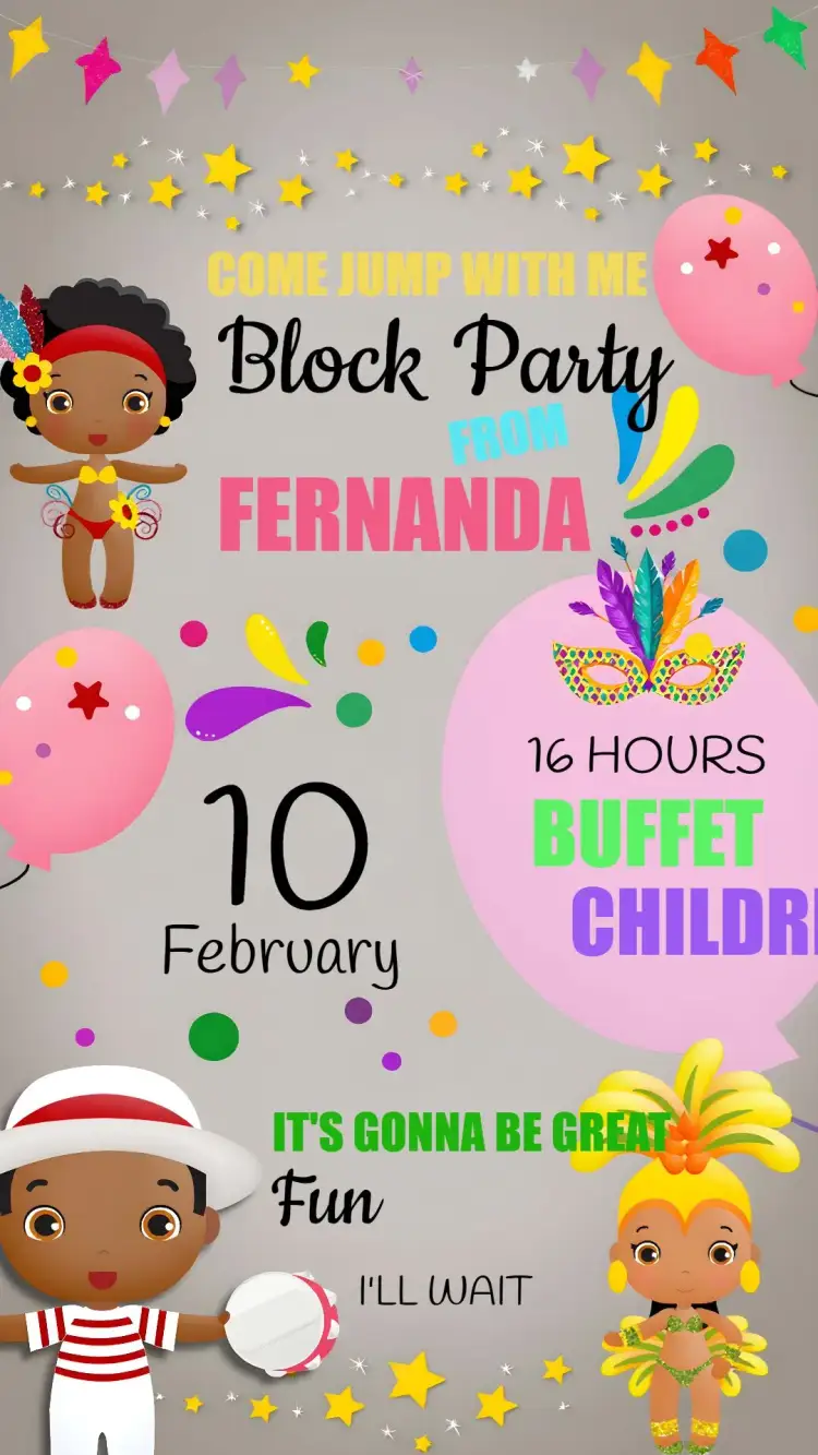 Invitation Carnival Samba – Commemorative Dates theme colorful, glittery, samba-themed, tropical-themed, festive