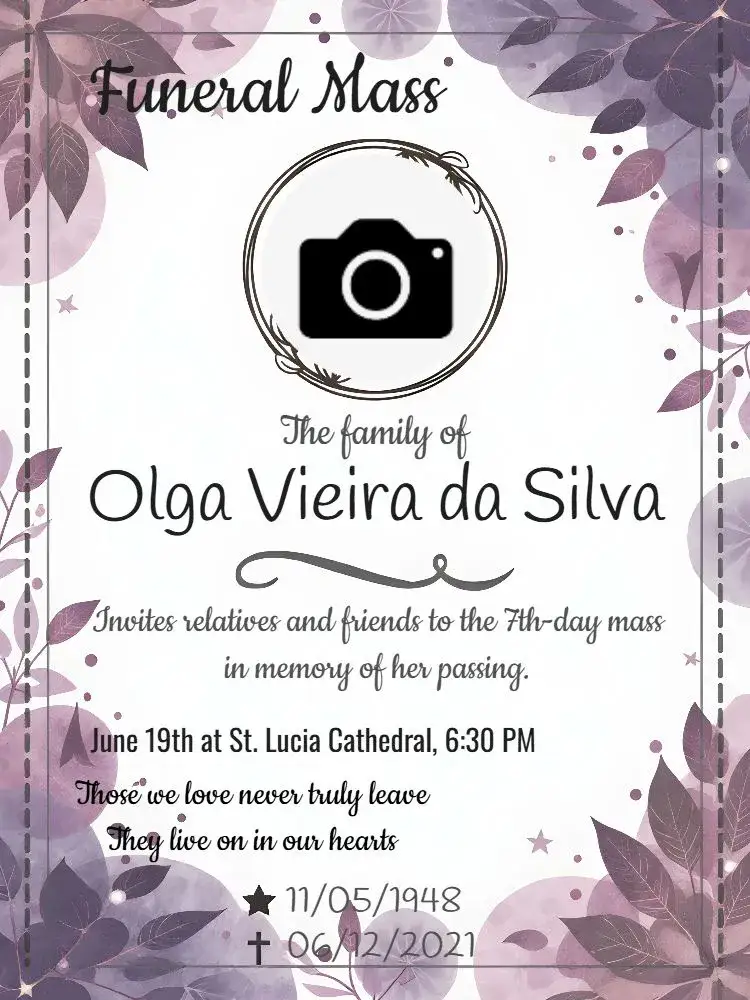 Invitation For Funeral Mass With Photo Day – Commemorative Dates theme gray, black, minimalist, classic, elegant, subtle